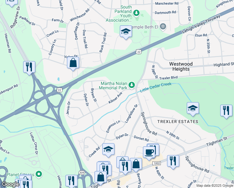 map of restaurants, bars, coffee shops, grocery stores, and more near 1024 North Whitman Street in Allentown