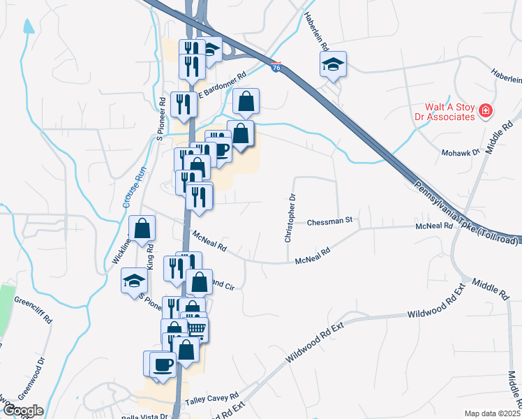 map of restaurants, bars, coffee shops, grocery stores, and more near 2918 Grandview Dr in Hampton Township