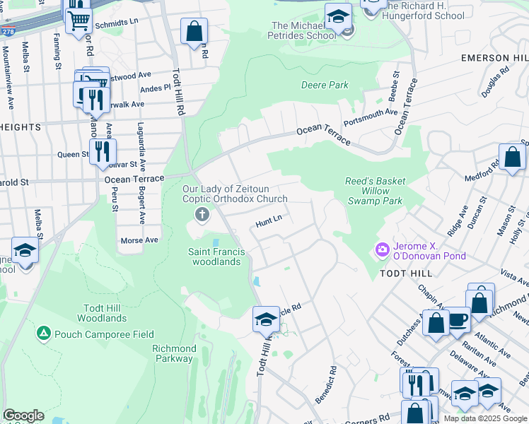 map of restaurants, bars, coffee shops, grocery stores, and more near 10A Whitwell Pl in Staten Island
