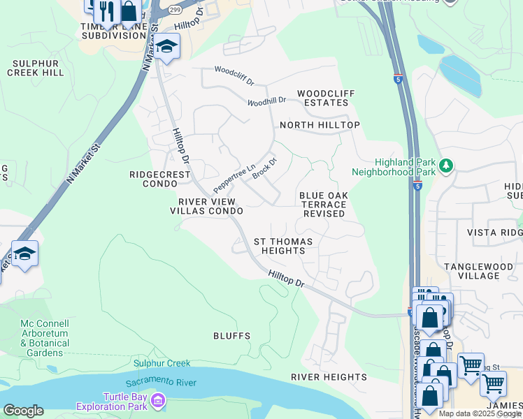 map of restaurants, bars, coffee shops, grocery stores, and more near 725 Fuller Court in Redding