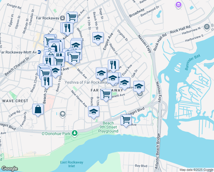 map of restaurants, bars, coffee shops, grocery stores, and more near in Queens