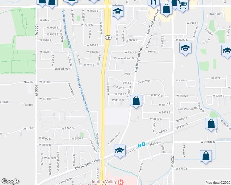 map of restaurants, bars, coffee shops, grocery stores, and more near 3530 West 8315 South in West Jordan