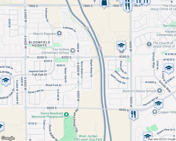 map of restaurants, bars, coffee shops, grocery stores, and more near 5932 Mample Caton Road in West Jordan