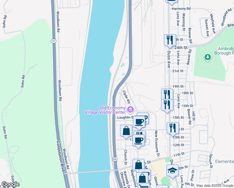 map of restaurants, bars, coffee shops, grocery stores, and more near 64 Pugar Place in Ambridge