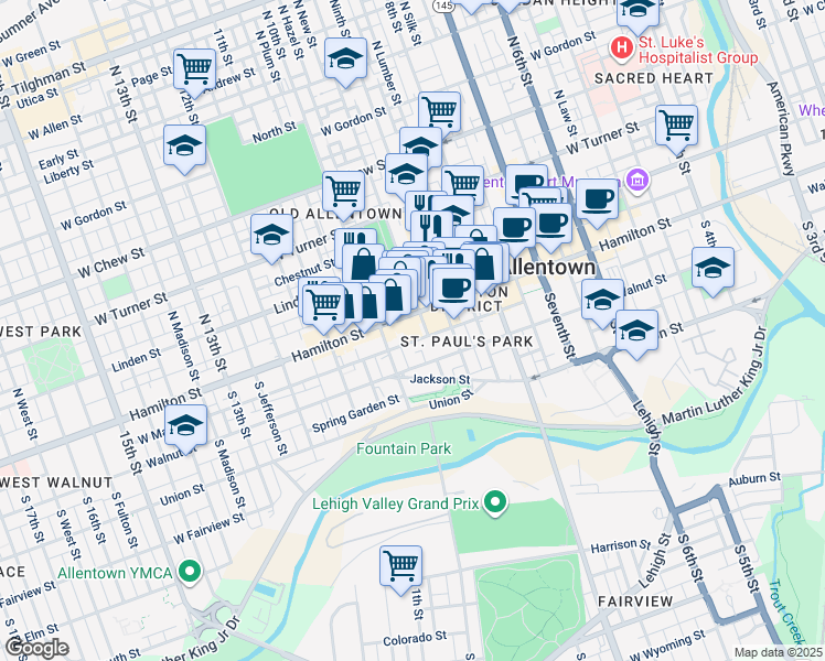 map of restaurants, bars, coffee shops, grocery stores, and more near 948 Hamilton Street in Allentown
