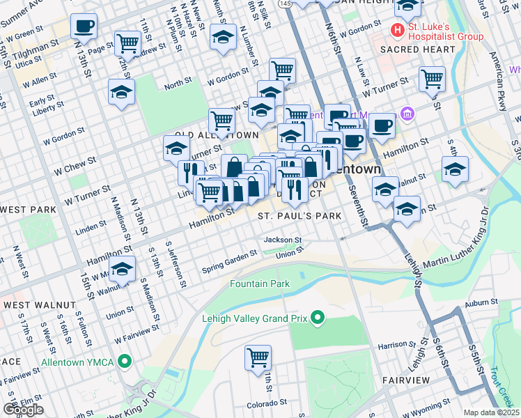 map of restaurants, bars, coffee shops, grocery stores, and more near 948 Hamilton Street in Allentown