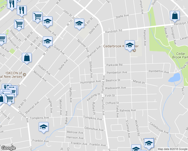 map of restaurants, bars, coffee shops, grocery stores, and more near 637 Pemberton Avenue in Plainfield