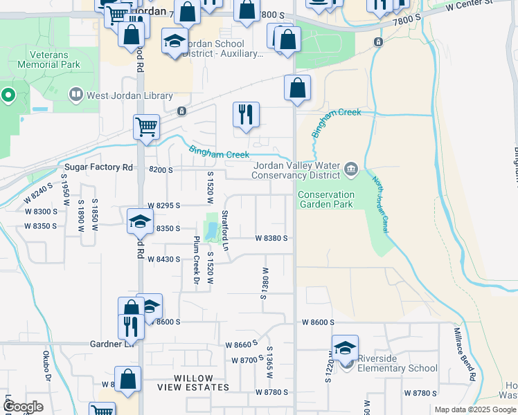map of restaurants, bars, coffee shops, grocery stores, and more near 8309 South 1400 West in West Jordan