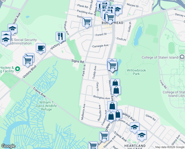 map of restaurants, bars, coffee shops, grocery stores, and more near 60 Toddy Avenue in Staten Island