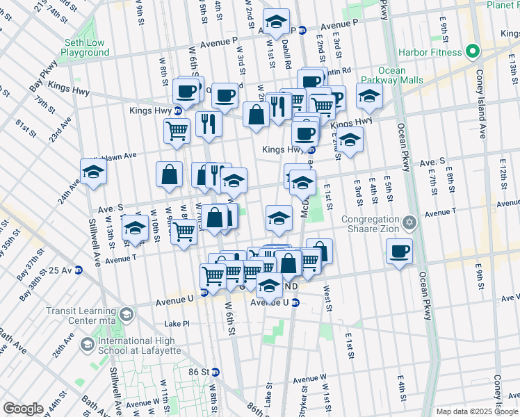map of restaurants, bars, coffee shops, grocery stores, and more near 1940 West 3rd Street in Brooklyn