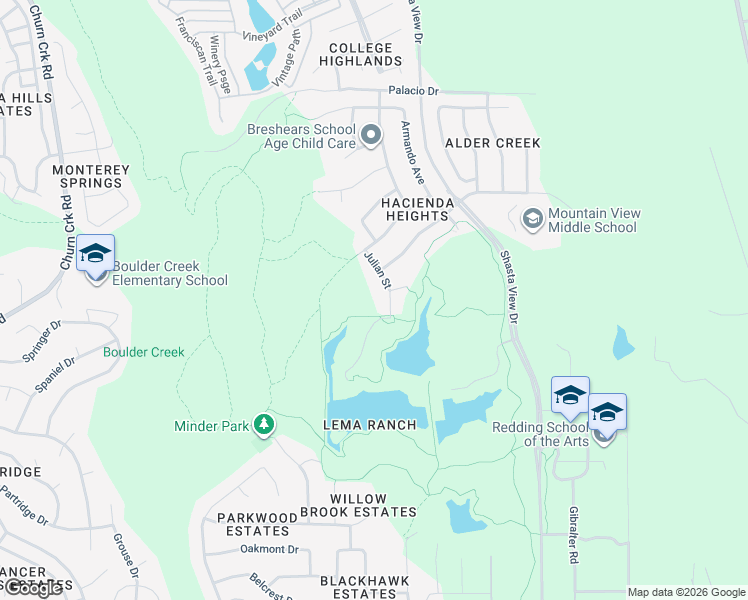map of restaurants, bars, coffee shops, grocery stores, and more near 596 Julian Street in Redding