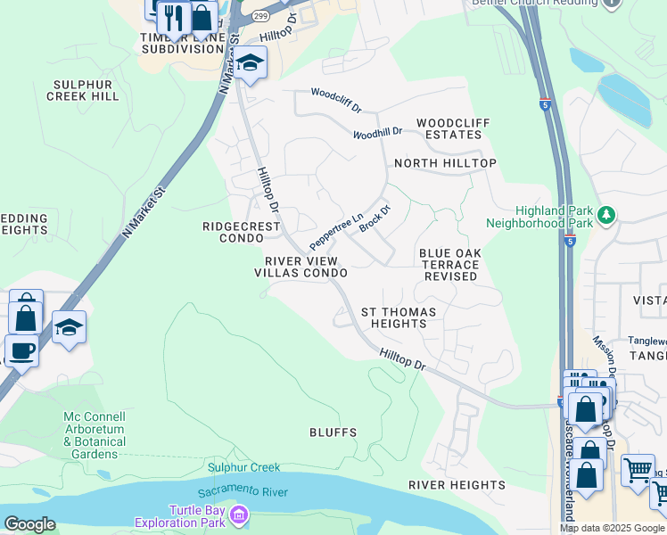 map of restaurants, bars, coffee shops, grocery stores, and more near 793 Fuller Court in Redding