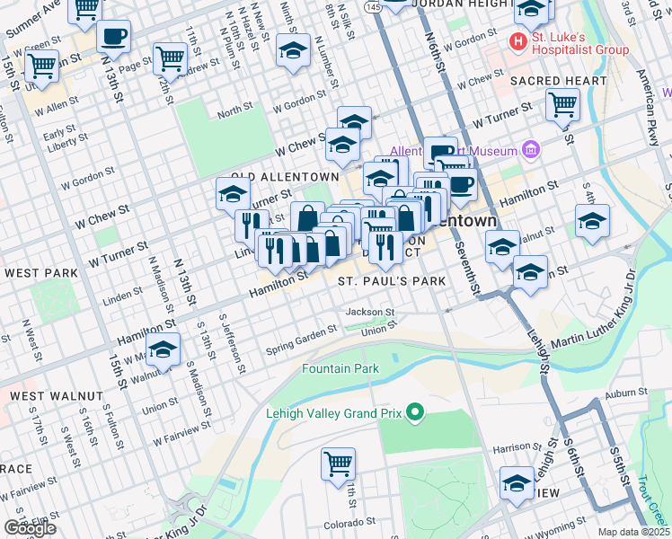 map of restaurants, bars, coffee shops, grocery stores, and more near 948 Hamilton Street in Allentown