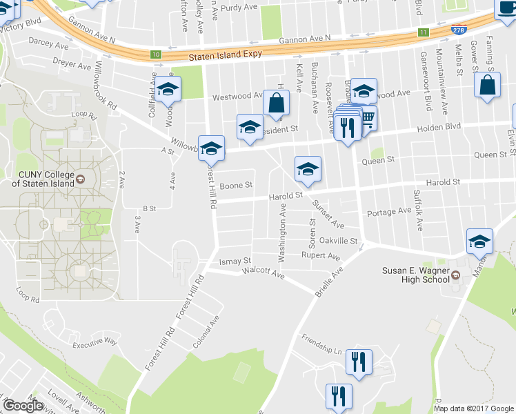 map of restaurants, bars, coffee shops, grocery stores, and more near 95 Fields Avenue in Staten Island