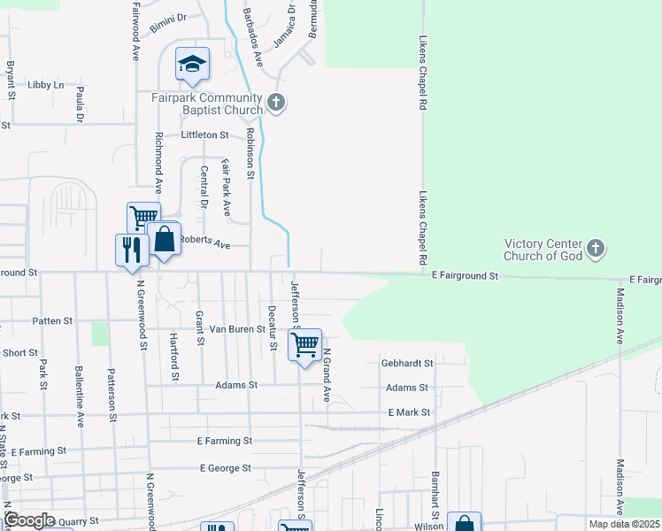 map of restaurants, bars, coffee shops, grocery stores, and more near 760 East Fairground Street in Marion