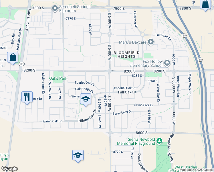 map of restaurants, bars, coffee shops, grocery stores, and more near 8307 6430 West in West Jordan