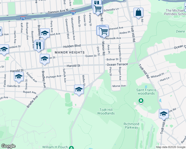 map of restaurants, bars, coffee shops, grocery stores, and more near 466 Fanning Street in Staten Island