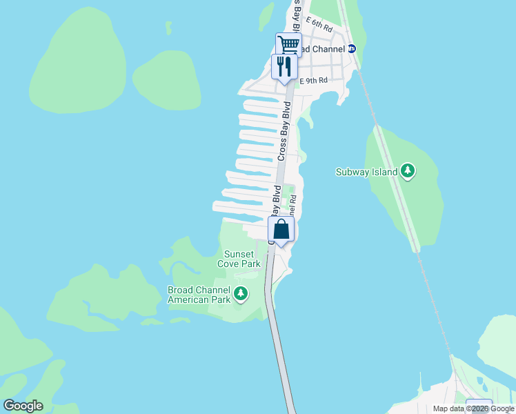 map of restaurants, bars, coffee shops, grocery stores, and more near 17-15 Cross Bay Boulevard in Queens