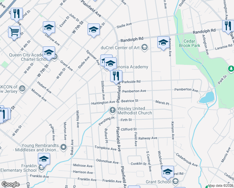 map of restaurants, bars, coffee shops, grocery stores, and more near 1200-06 Plainfield Avenue in Plainfield