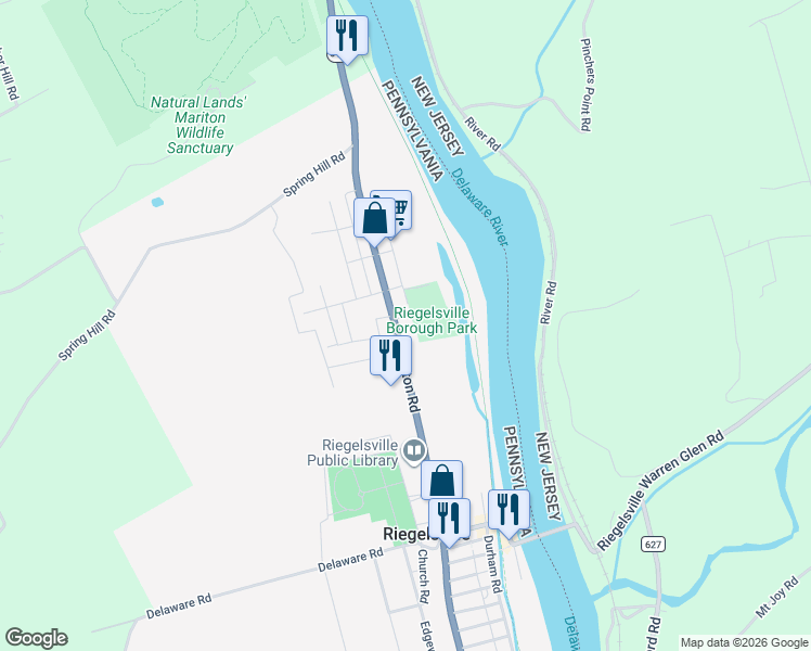 map of restaurants, bars, coffee shops, grocery stores, and more near 432 Easton Road in Riegelsville
