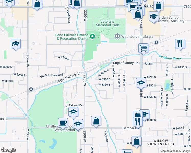 map of restaurants, bars, coffee shops, grocery stores, and more near 2098 West 8240 South in West Jordan