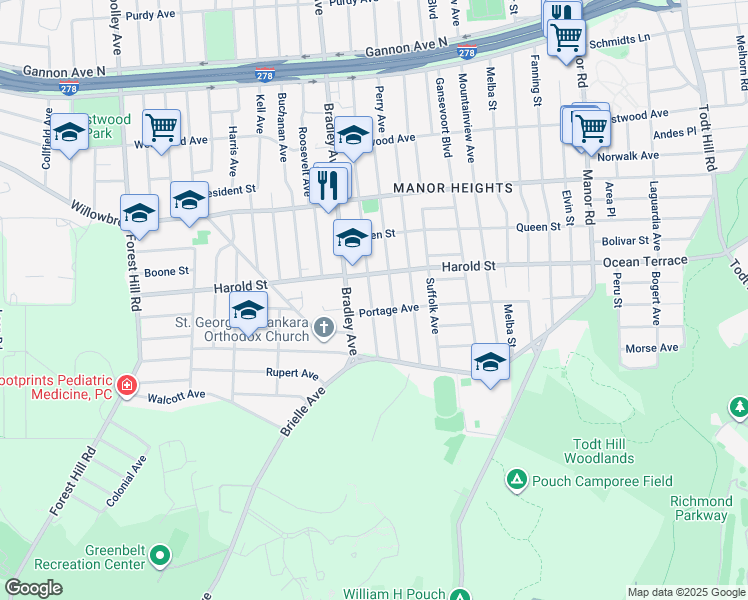 map of restaurants, bars, coffee shops, grocery stores, and more near 195 Wellbrook Avenue in Staten Island