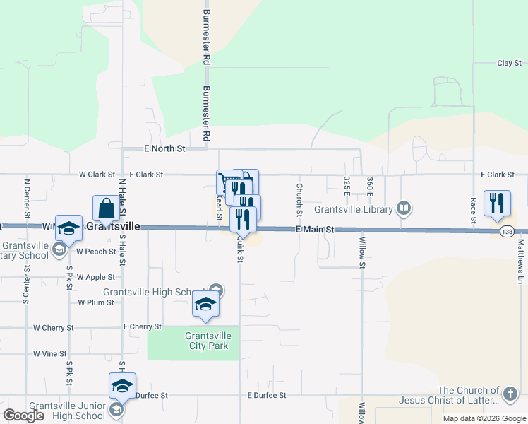 map of restaurants, bars, coffee shops, grocery stores, and more near 263 East Main Street in Grantsville