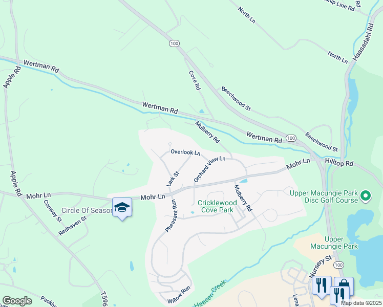 map of restaurants, bars, coffee shops, grocery stores, and more near 1081 Meadowlark Drive in Fogelsville