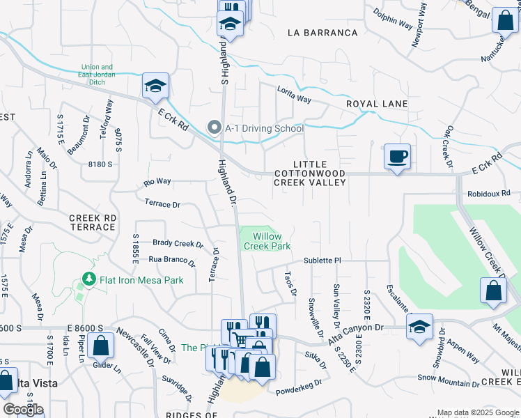 map of restaurants, bars, coffee shops, grocery stores, and more near 2110 Oak Haven Place in Sandy