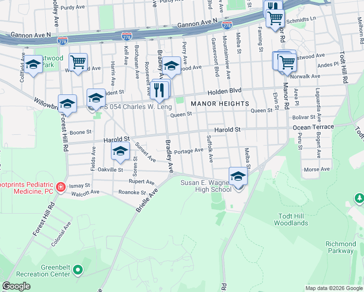 map of restaurants, bars, coffee shops, grocery stores, and more near 195 Wellbrook Avenue in Staten Island