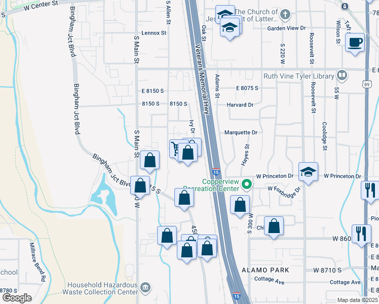 map of restaurants, bars, coffee shops, grocery stores, and more near 537 Tiffany Town Drive in Midvale