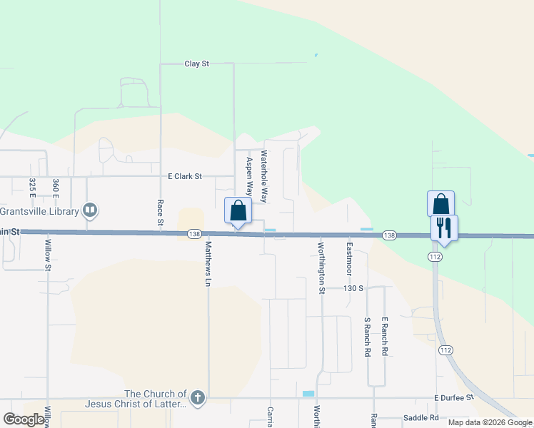 map of restaurants, bars, coffee shops, grocery stores, and more near 653 East Main Street in Grantsville
