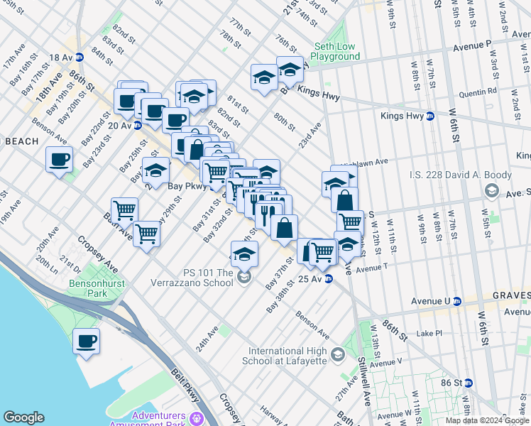 map of restaurants, bars, coffee shops, grocery stores, and more near 2326 85th Street in Brooklyn