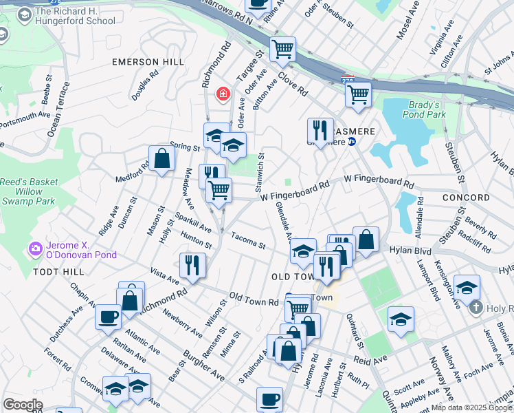 map of restaurants, bars, coffee shops, grocery stores, and more near 1026 West Fingerboard Road in Staten Island