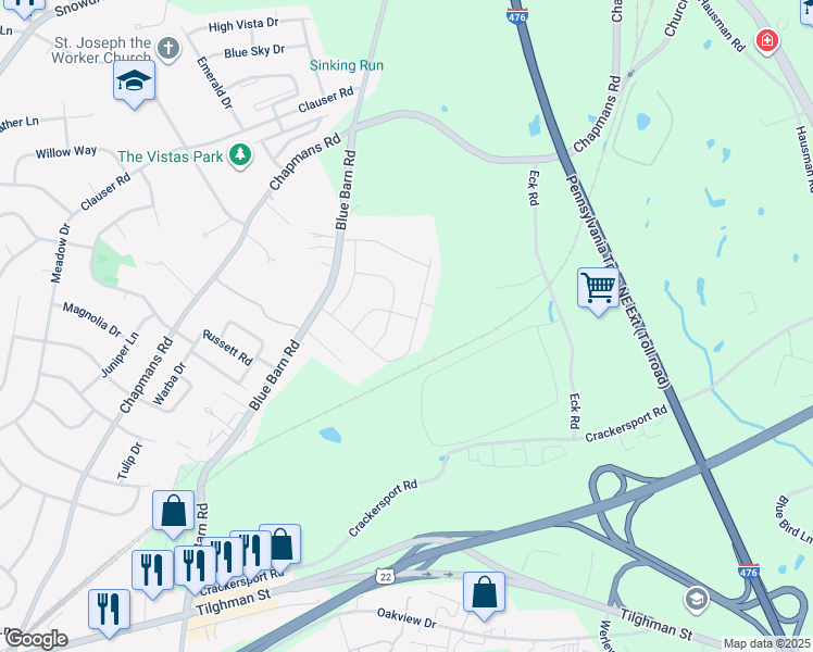map of restaurants, bars, coffee shops, grocery stores, and more near 5331 Jutland Road in Allentown