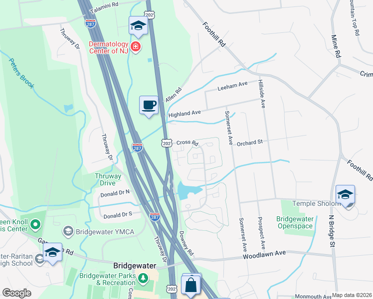 map of restaurants, bars, coffee shops, grocery stores, and more near 70 Cain Court in Bridgewater