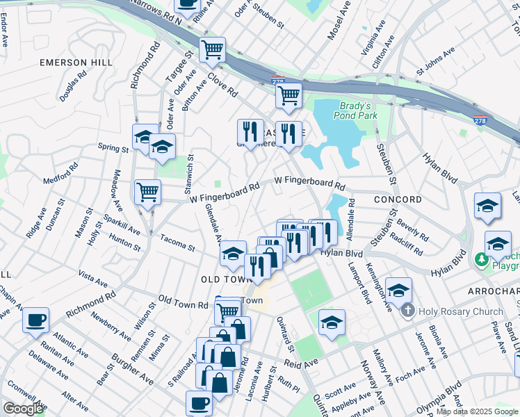 map of restaurants, bars, coffee shops, grocery stores, and more near 45 Marie Street in Staten Island