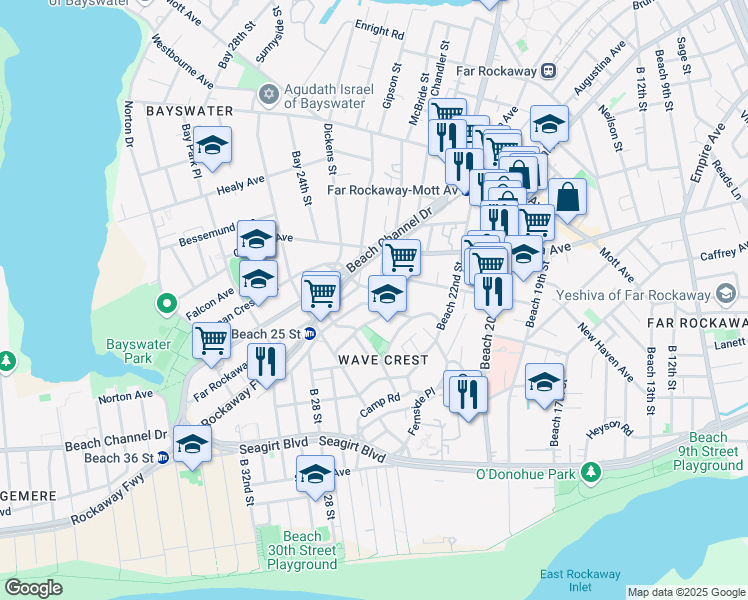 map of restaurants, bars, coffee shops, grocery stores, and more near in Queens
