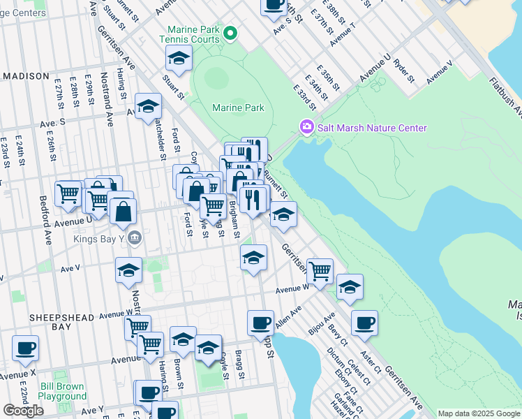 map of restaurants, bars, coffee shops, grocery stores, and more near 2269 Gerritsen Avenue in Brooklyn