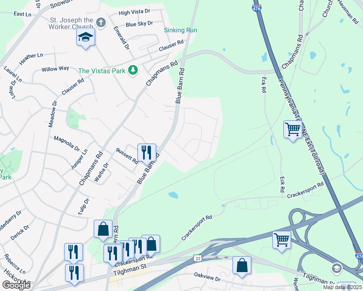 map of restaurants, bars, coffee shops, grocery stores, and more near 5387 Jutland Road in Allentown
