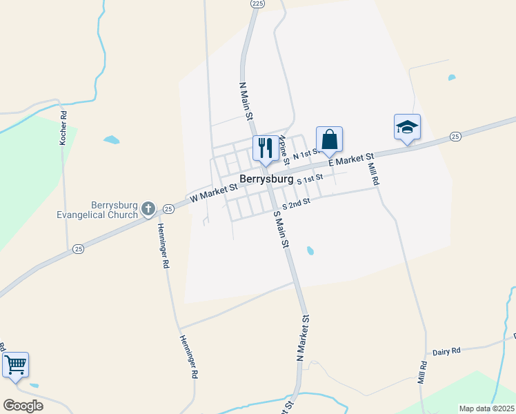 map of restaurants, bars, coffee shops, grocery stores, and more near in Berrysburg