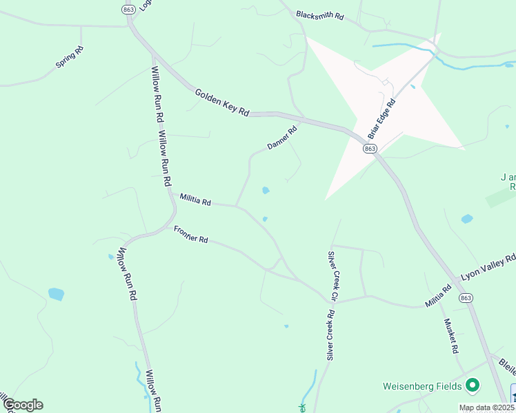 map of restaurants, bars, coffee shops, grocery stores, and more near 3281 Militia Road in Kutztown