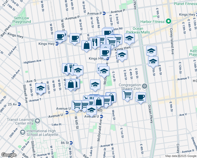 map of restaurants, bars, coffee shops, grocery stores, and more near 150 Lake Street in Brooklyn
