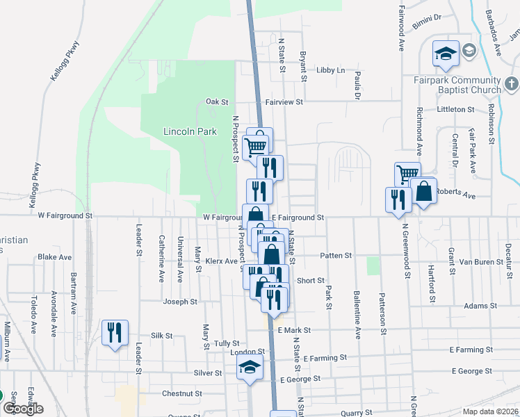 map of restaurants, bars, coffee shops, grocery stores, and more near 687 North Main Street in Marion