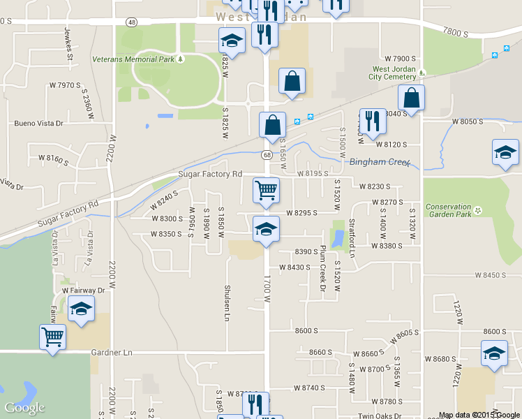 map of restaurants, bars, coffee shops, grocery stores, and more near 1712 West 8300 South in West Jordan
