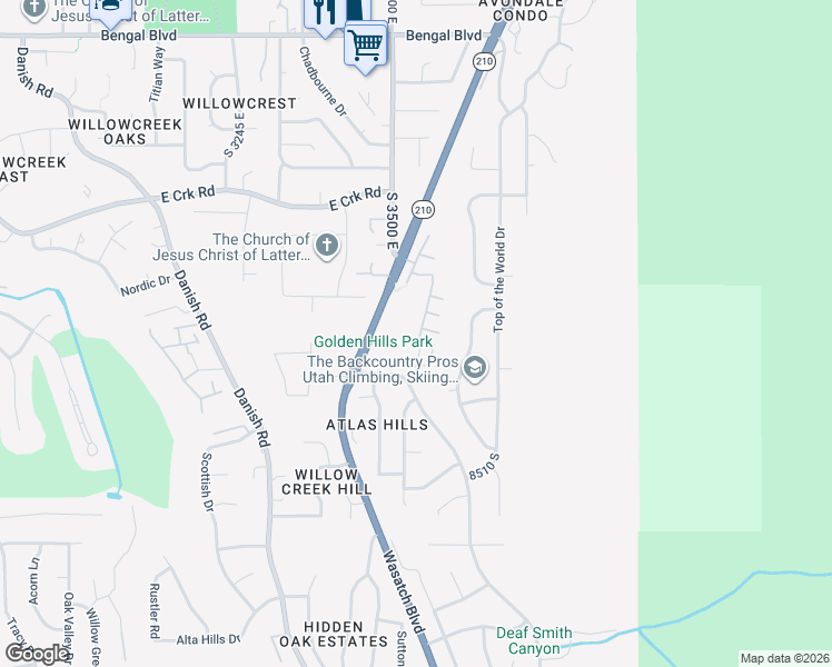 map of restaurants, bars, coffee shops, grocery stores, and more near 8296 Valiant Drive in Cottonwood Heights