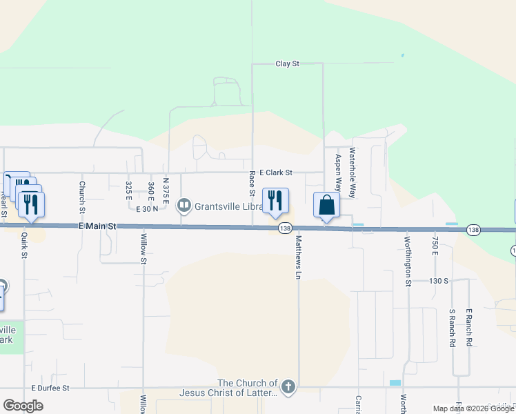 map of restaurants, bars, coffee shops, grocery stores, and more near 48 Race Street in Grantsville