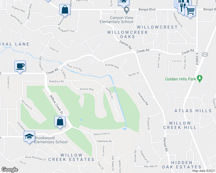 map of restaurants, bars, coffee shops, grocery stores, and more near 2941 Robidoux Road in Sandy