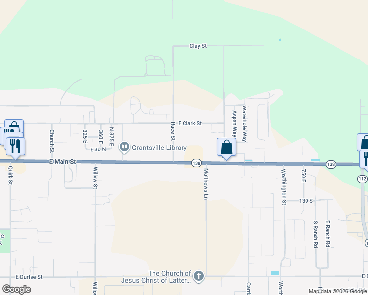 map of restaurants, bars, coffee shops, grocery stores, and more near 48 Race Street in Grantsville