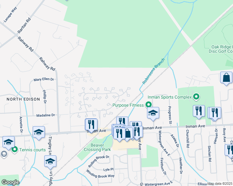 map of restaurants, bars, coffee shops, grocery stores, and more near 276 Westgate Drive in Edison